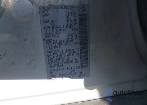 2020 Nissan Rogue S Intelligent Awd from USA, damaged, VIN 5N1AT2MV8LC816403